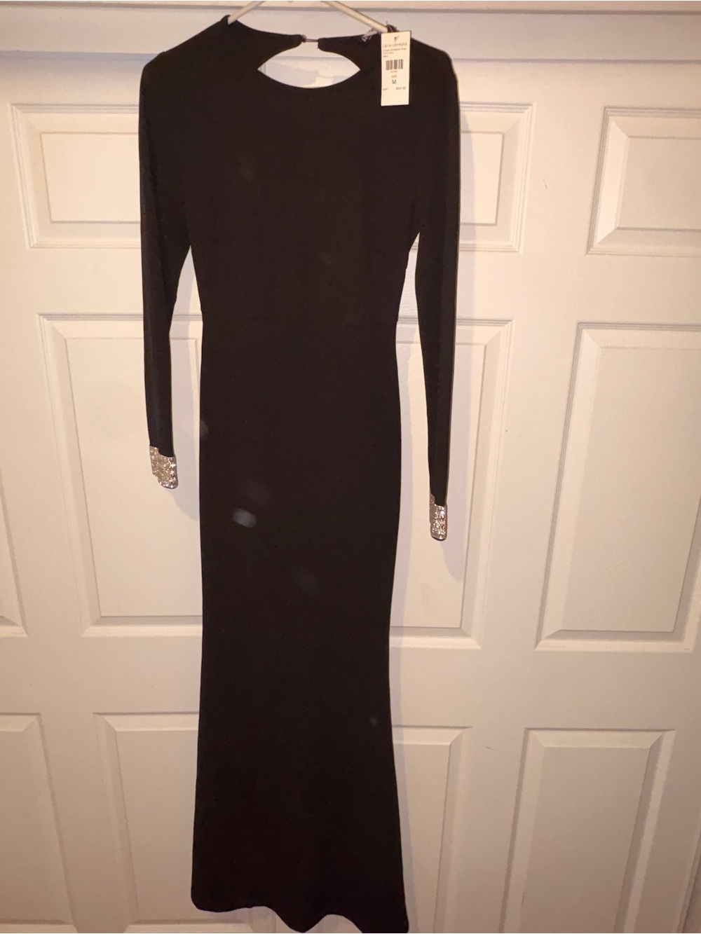 Fashion Nova Black Long-Sleeve Maxi Dress with Rhinestone Cuffs